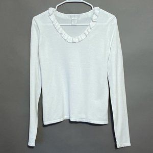 Worthington White Top‎ with Ruffle Around the Neck Long Sleeves Size Small
